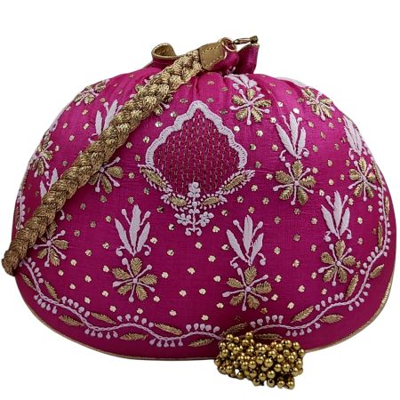Beautiful Chikankari Silk Round Potli Bag for Festive Occasions